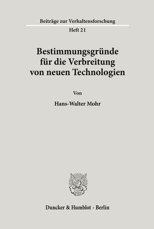 Produktbild: Bestimmungsgr&uuml;nde f&uuml;r die Verbreitung von neuen Technologien.