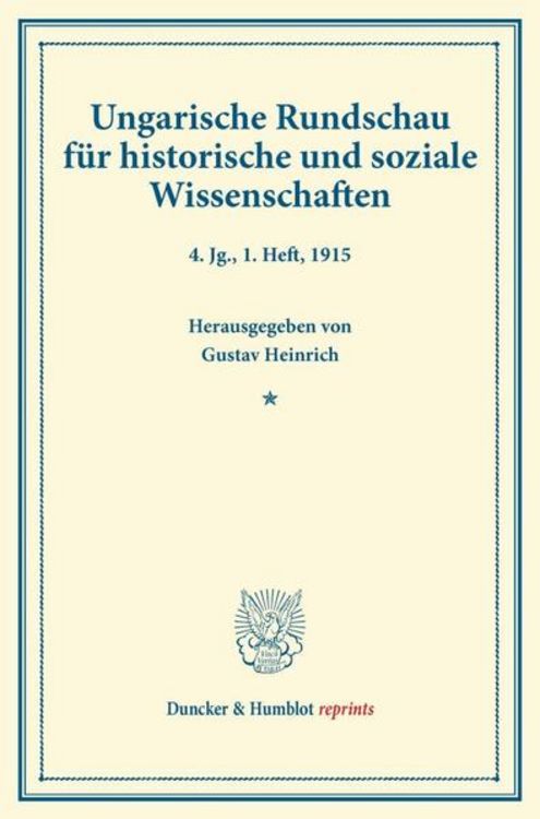 Produktbild: Ungarische Rundschau f&uuml;r historische und soziale Wissenschaften.