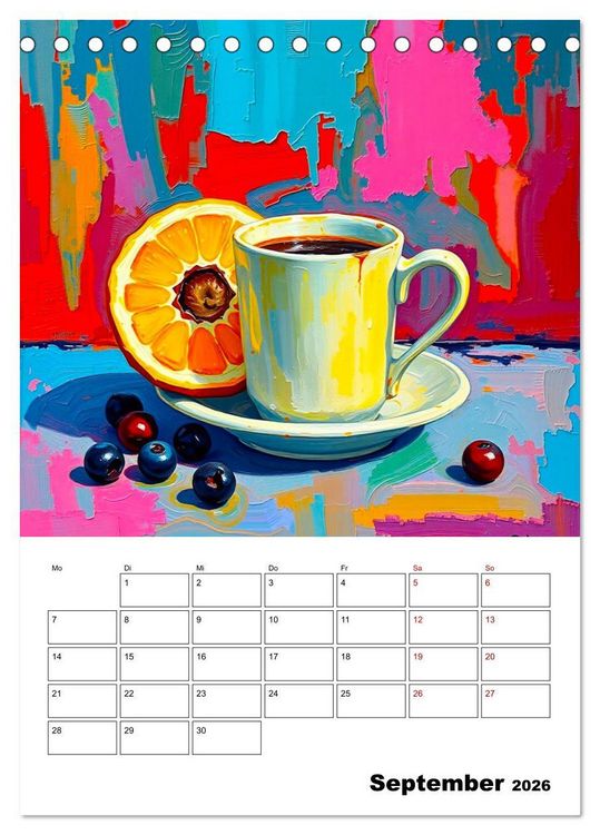 Produktbild: Kaffee trifft Kunst - Aromatische Pinselstriche (Tischkalender 2026 DIN A5 hoch), CALVENDO Monatskalender