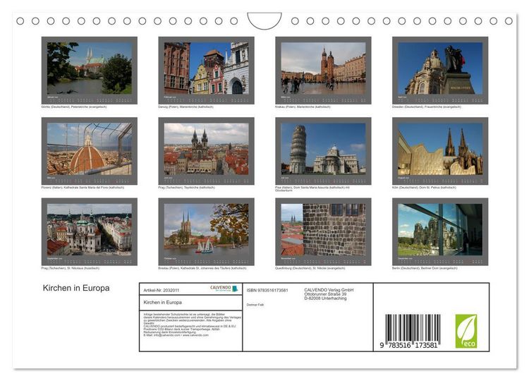 Produktbild: Kirchen in Europa (Wandkalender 2026 DIN A4 quer), CALVENDO Monatskalender