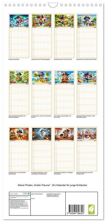 Produktbild: Familienplaner 2027 - Kleine Piraten, Gro&szlig;e Tr&auml;ume" - Ein Kalender f&uuml;r junge Entdecker mit 5 Spalten (Wandkalender, 21 x 45 cm) CALVENDO