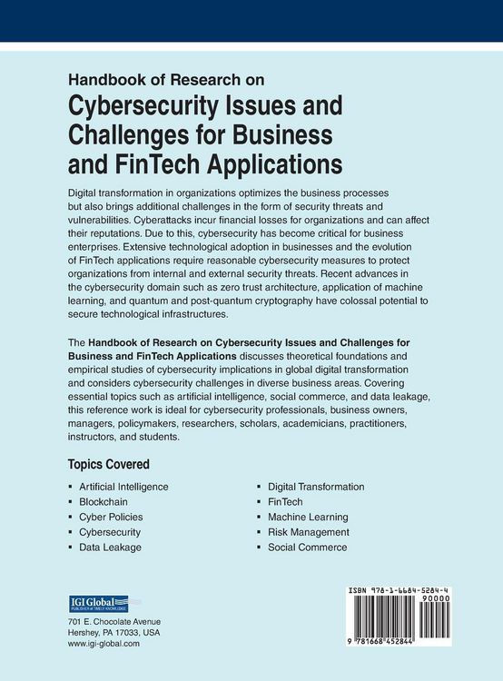 Produktbild: Handbook of Research on Cybersecurity Issues and Challenges for Business and FinTech Applications