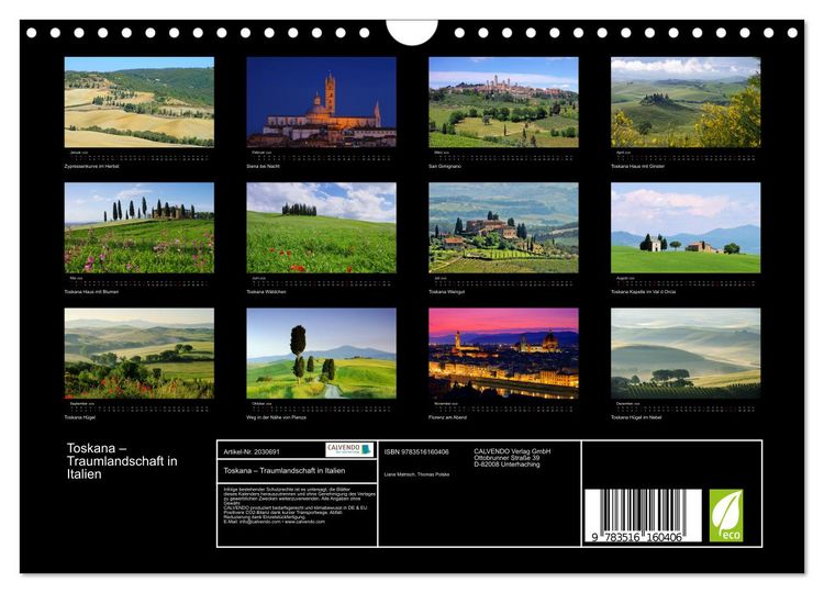 Produktbild: Toskana &ndash; Traumlandschaft in Italien (Wandkalender 2026 DIN A4 quer), CALVENDO Monatskalender