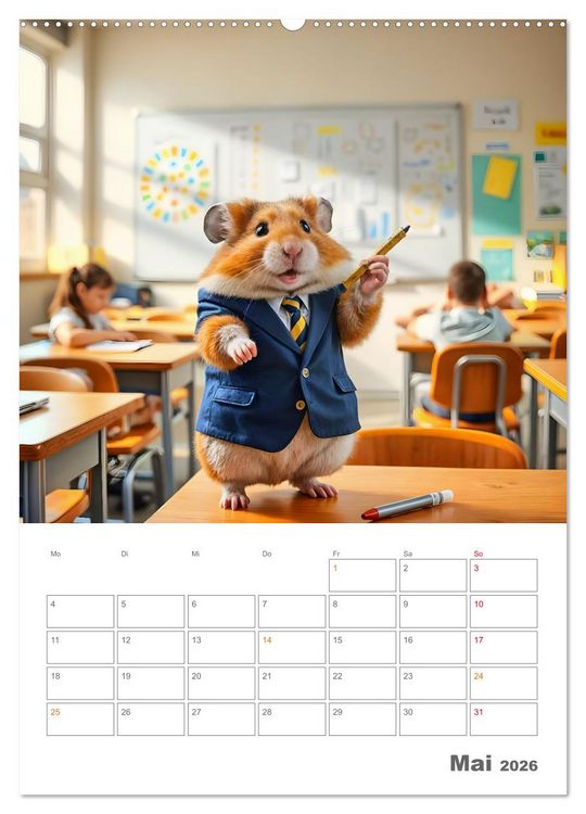 Produktbild: School Hamster - Eifrige KI Hamster pr&auml;sentieren ihre Hamsterschule (hochwertiger Premium Wandkalender 2026 DIN A2 hoch), Kunstdruck in Hochglanz