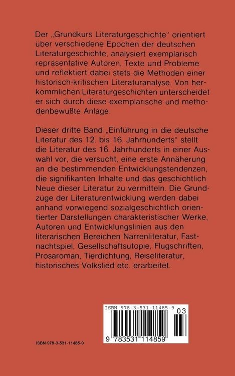 Produktbild: Einf&uuml;hrung in die deutsche Literatur des 12. bis 16. Jahrhunderts
