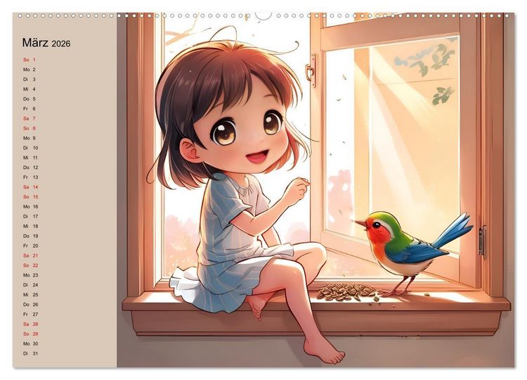 Produktbild: M&auml;dchen und ihre tierischen Freunde - Tierisch s&uuml;&szlig;e Mangas f&uuml;r M&auml;dchen (hochwertiger Premium Wandkalender 2026 DIN A2 quer), Kunstdruck in Hochglanz
