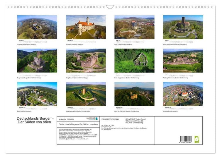 Produktbild: Deutschlands Burgen - Der S&uuml;den von oben (Wandkalender 2026 DIN A2 quer), CALVENDO Monatskalender
