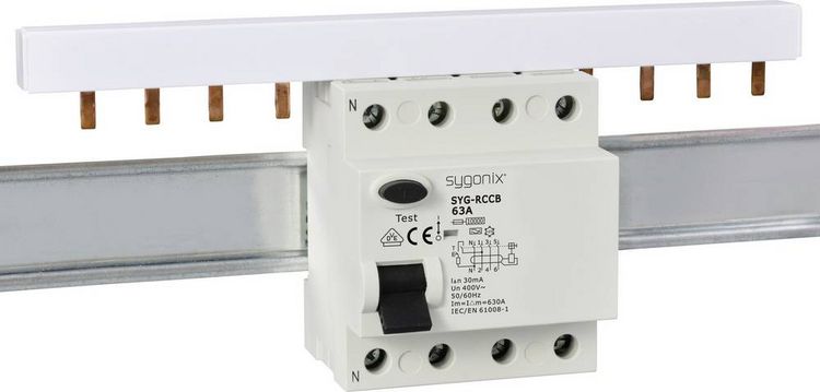 Produktbild: Sygonix SY-6438020 SYG-RCCB 3P+N/A63/10kA/30mA Fehlerstrom-Schutzschalter A 4polig 63 A 0.03 A 400 V/AC