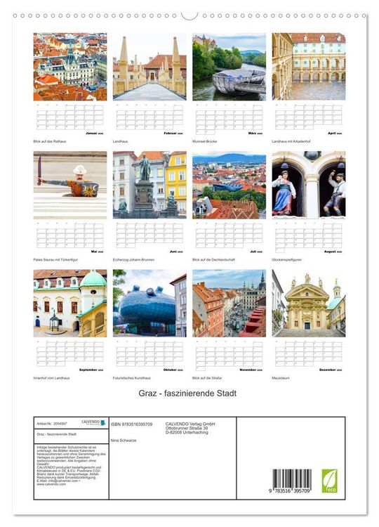 Produktbild: Graz - faszinierende Stadt (hochwertiger Premium Wandkalender 2026 DIN A2 hoch), Kunstdruck in Hochglanz