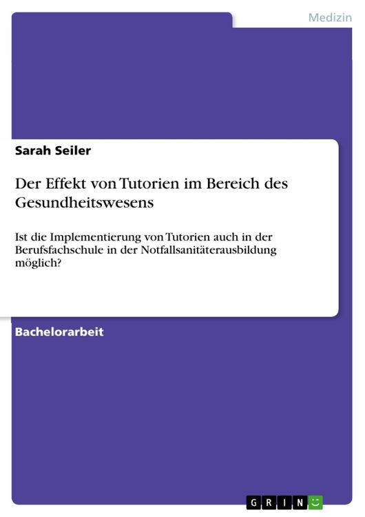 Produktbild: Der Effekt von Tutorien im Bereich des Gesundheitswesens