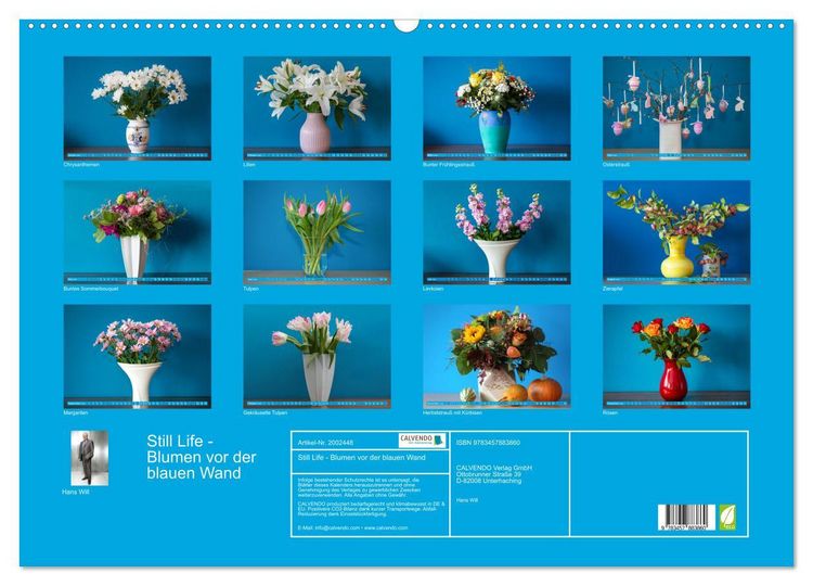 Produktbild: Still Life - Blumen vor der blauen Wand (Wandkalender 2026 DIN A2 quer), CALVENDO Monatskalender