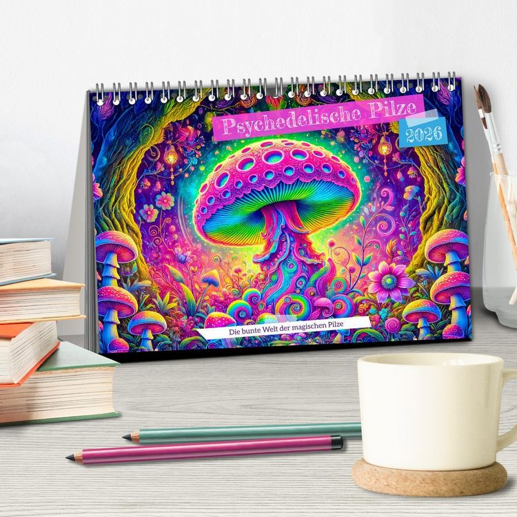 Produktbild: Psychedelische Pilze - Die bunte Welt der magischen Pilze (Tischkalender 2026 DIN A5 quer), CALVENDO Monatskalender