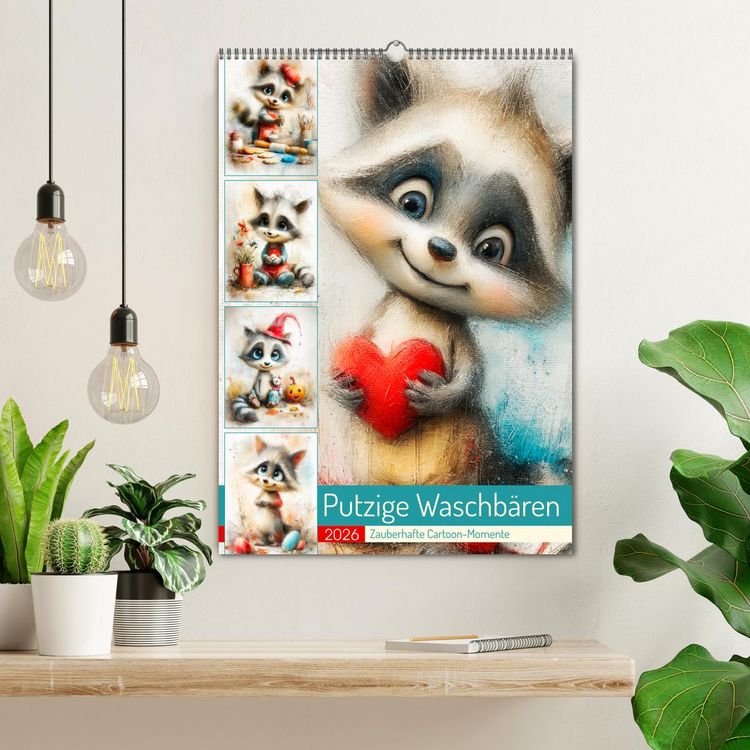 Produktbild: Putzige Waschb&auml;ren. Zauberhafte Cartoon-Momente (Wandkalender 2026 DIN A2 hoch), CALVENDO Monatskalender