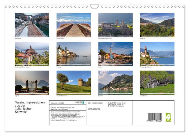 Produktbild: Tessin, Impressionen aus der Italienischen Schweiz (Wandkalender 2026 DIN A3 quer), CALVENDO Monatskalender