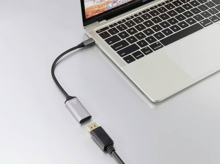 Produktbild: Renkforce USB-C&reg; / DisplayPort Adapterkabel USB-C&reg; Stecker, DisplayPort Buchse 0.15 m Schwarz RF-5397866 doppelt geschirmt USB-C&reg;-Displaykabel