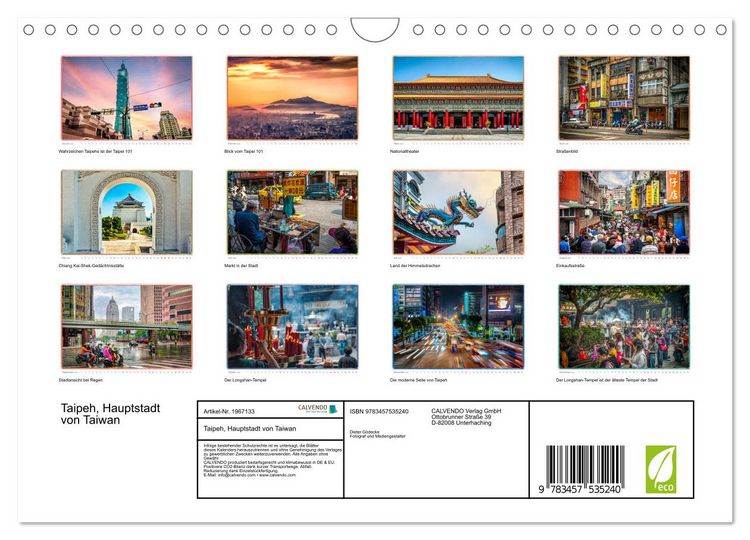 Produktbild: Taipeh, Hauptstadt von Taiwan (Wandkalender 2026 DIN A4 quer), CALVENDO Monatskalender