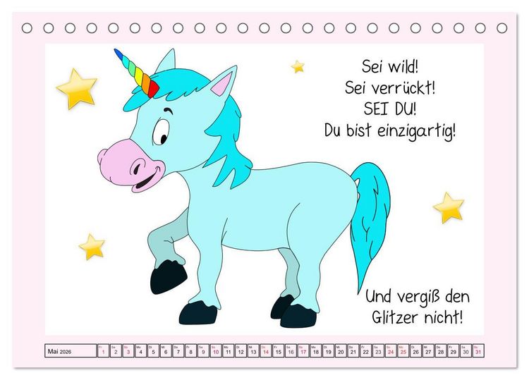 Produktbild: Unicorns. Einhorn-Spr&uuml;che und Weisheiten! (Tischkalender 2026 DIN A5 quer), CALVENDO Monatskalender