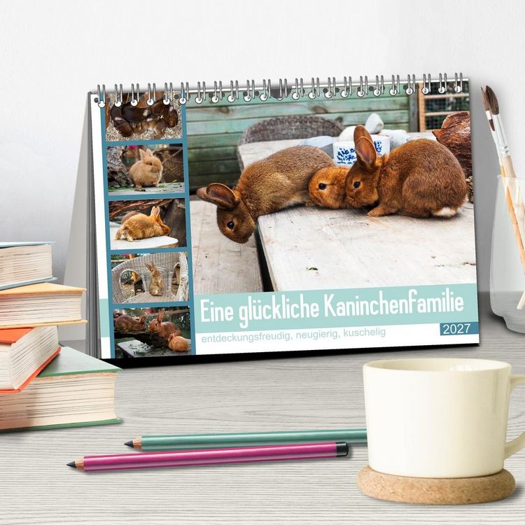 Produktbild: Eine gl&uuml;ckliche Kaninchenfamilie (Tischkalender 2027 DIN A5 quer), CALVENDO Monatskalender