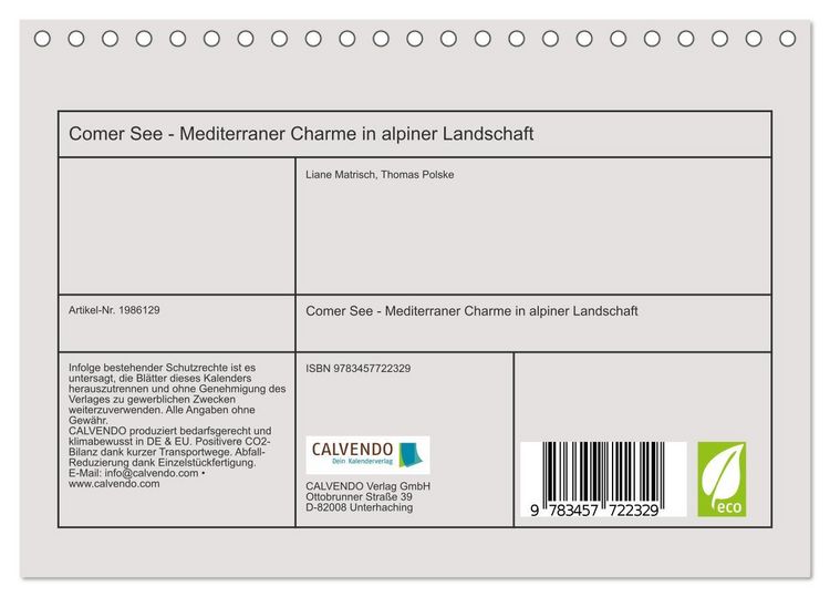Produktbild: Comer See - Mediterraner Charme in alpiner Landschaft (Tischkalender 2026 DIN A5 quer), CALVENDO Monatskalender