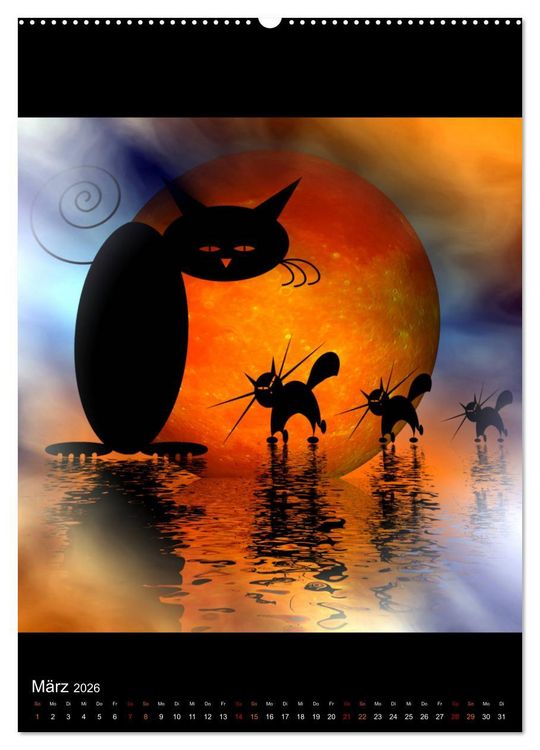 Produktbild: Mooncats - sie leben und sie tr&auml;umen (hochwertiger Premium Wandkalender 2026 DIN A2 hoch), Kunstdruck in Hochglanz