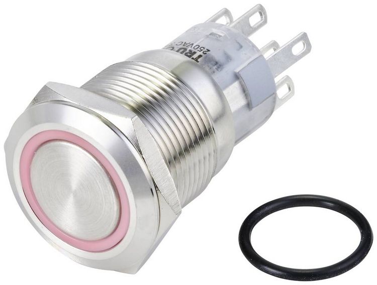 Produktbild: TRU COMPONENTS TC-10090976 LAS1-AGQ-22ZE/R/24V/S Vandalismusgesch&uuml;tzter Drucktaster 250 V/AC 3 A 2 x Ein/Ein rastend Rot IP65 1 St.