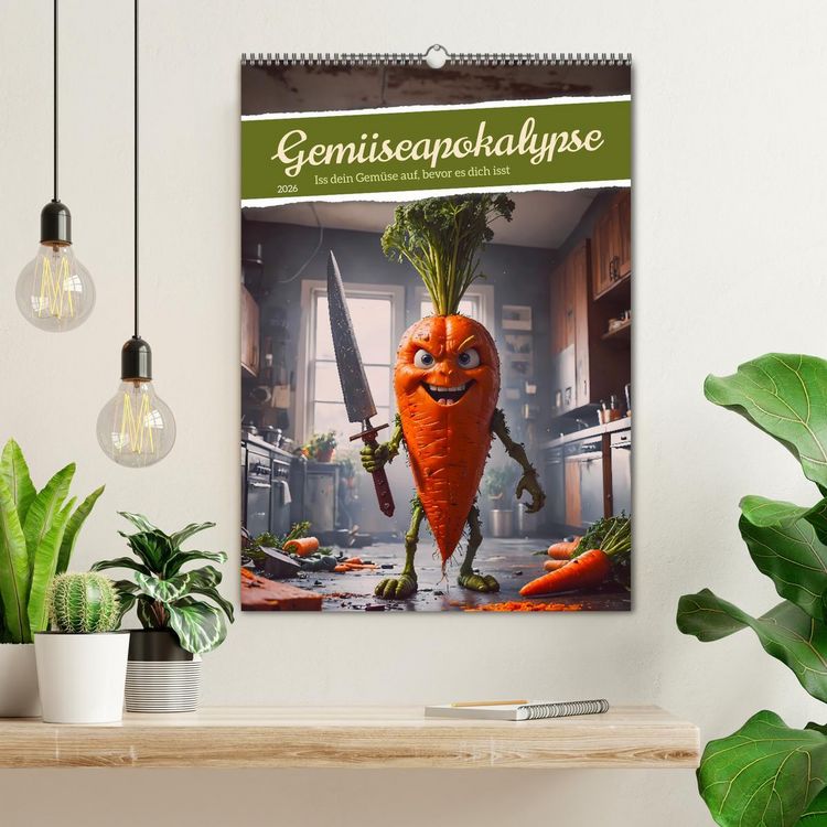Produktbild: Gem&uuml;seapokalypse - Iss dein Gem&uuml;se auf, bevor es dich isst (Wandkalender 2026 DIN A2 hoch), CALVENDO Monatskalender