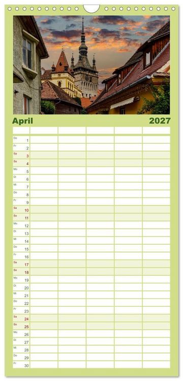 Produktbild: Familienplaner 2027 - Mittelalterliche St&auml;dte Rum&auml;niens mit 5 Spalten (Wandkalender, 21 x 45 cm) CALVENDO