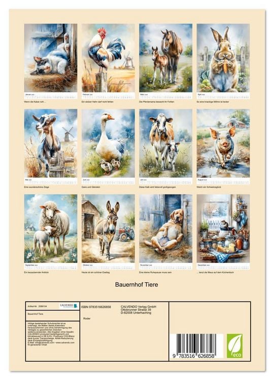 Produktbild: Bauernhof Tiere (Wandkalender 2026 DIN A4 hoch), CALVENDO Monatskalender