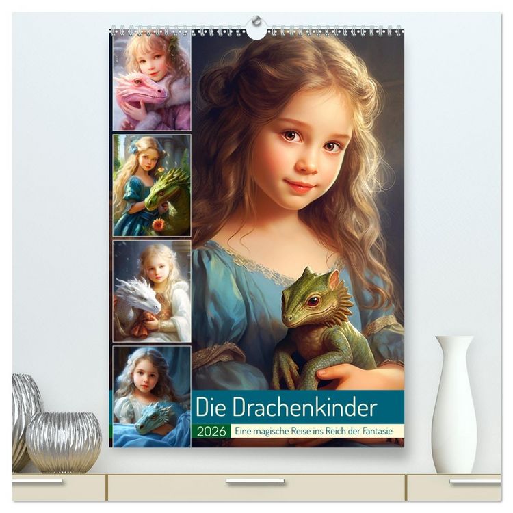 Produktbild: Die Drachenkinder. Eine magische Reise ins Reich der Fantasie (hochwertiger Premium Wandkalender 2026 DIN A2 hoch), Kunstdruck in Hochglanz
