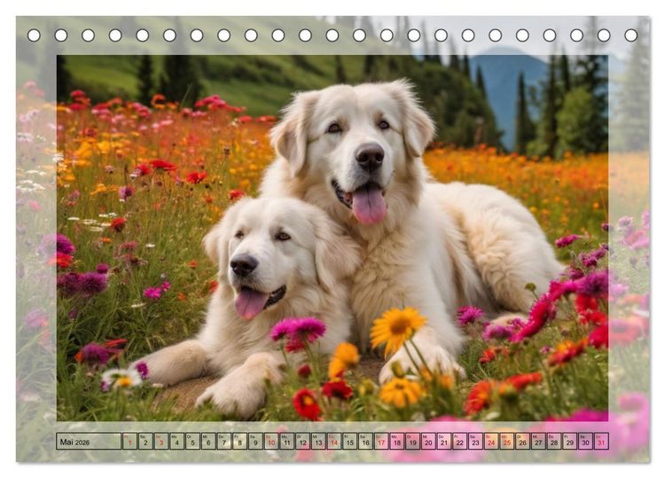 Produktbild: Majest&auml;tische Pyren&auml;en Berghunde (Tischkalender 2026 DIN A5 quer), CALVENDO Monatskalender