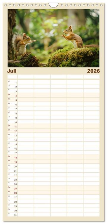 Produktbild: Familienplaner 2026 - Lustige Eichh&ouml;rnchen mit 5 Spalten (Wandkalender, 21 x 45 cm) CALVENDO