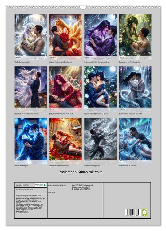 Produktbild: Verbotene K&uuml;sse mit Yokai (Wandkalender 2027 DIN A2 hoch), CALVENDO Monatskalender