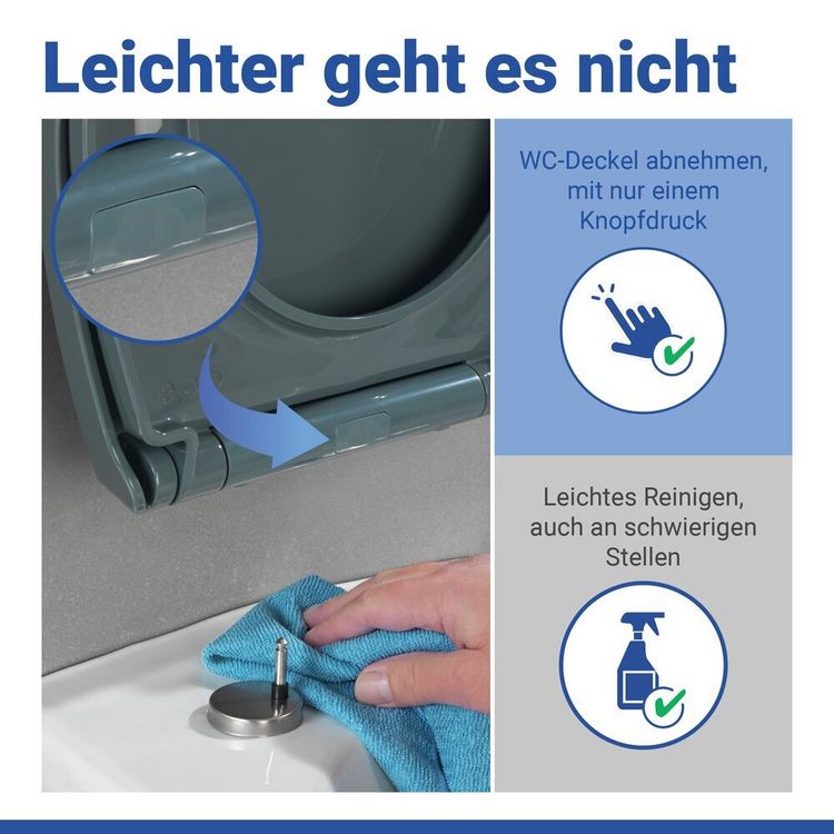 Produktbild: WC Sitz Mod. Ostuni Grau, stabiler Toilettensitz mit Absenkautomatik