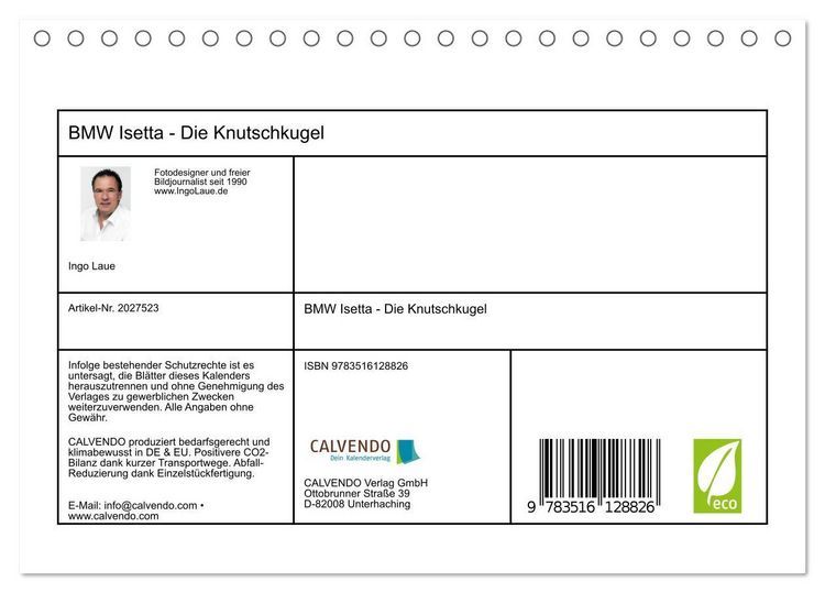 Produktbild: BMW Isetta - Die Knutschkugel (Tischkalender 2026 DIN A5 quer), CALVENDO Monatskalender