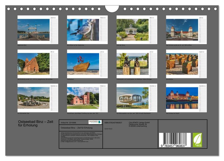 Produktbild: Ostseebad Binz &ndash; Zeit f&uuml;r Erholung (Wandkalender 2026 DIN A4 quer), CALVENDO Monatskalender