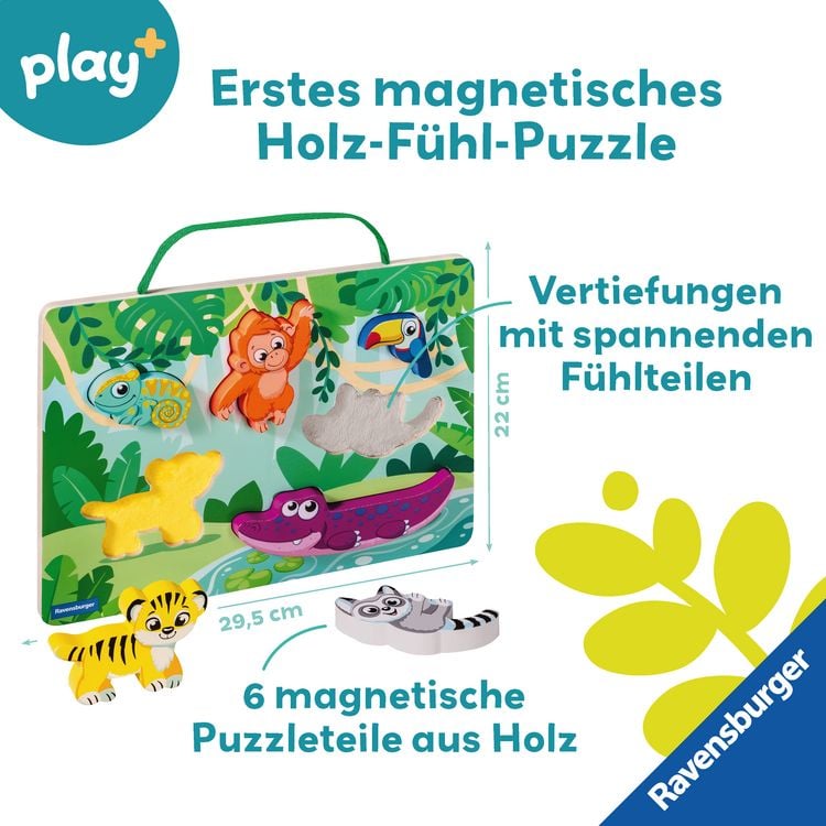 Produktbild: Play+ Magnetisches Holz-F&uuml;hl-Puzzle: Dschungel - ab 12 Monate