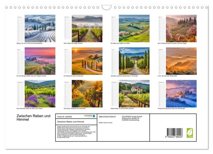 Produktbild: Zwischen Reben und Himmel (Wandkalender 2027 DIN A3 quer), CALVENDO Monatskalender