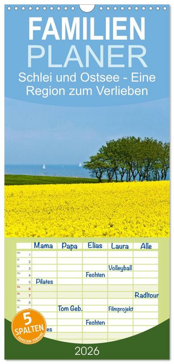 Produktbild: Familienplaner 2026 - Schlei und Ostsee - Eine Region zum Verlieben mit 5 Spalten (Wandkalender, 21 x 45 cm) CALVENDO