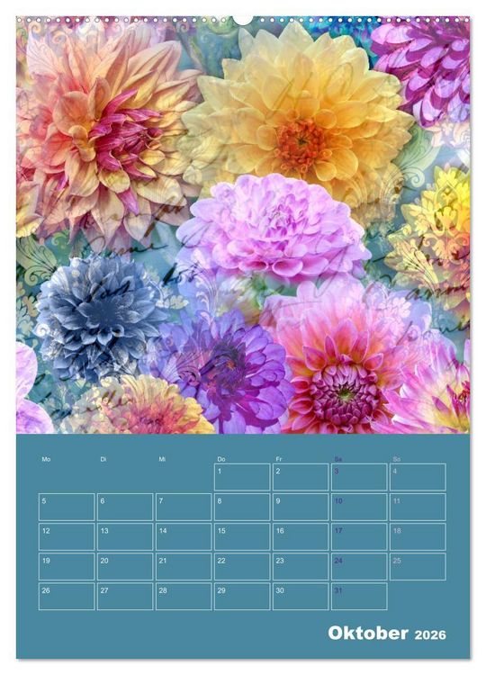 Produktbild: Kunterbunt gemischt - Kunterbunt gemischt - Farbenfroher Jahresplaner mit aufw&auml;ndigen Pflanzencollagen (hochwertiger Premium Wandkalender 2026 DIN A2 hoch), Kunstdruck in Hochglanz
