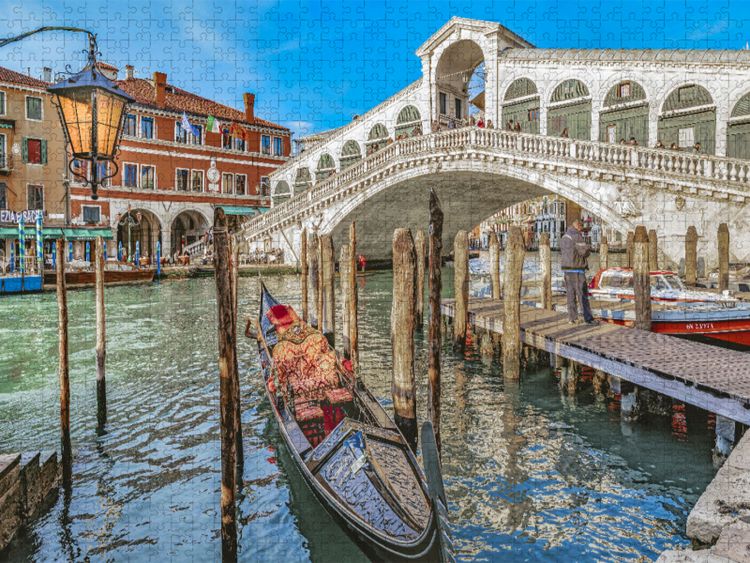 Produktbild: CALVENDO Puzzle Gondel Station an der Rialto Br&uuml;cke | 1000 Teile Lege-Gr&ouml;&szlig;e 64x48cm Foto-Puzzle f&uuml;r gl&uuml;ckliche Stunden