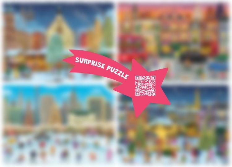 Produktbild: TEAMPUZZLE &ndash; Weihnachtsst&auml;dte &ndash; 1000 Teile &ndash; Puzzle-Adventskalender f&uuml;r 1-4 Personen