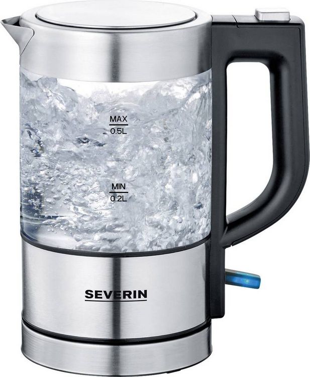 Produktbild: Severin 3472 Wasserkocher schnurlos, &Uuml;berhitzungsschutz Edelstahl (geb&uuml;rstet), Schwarz Fassungsverm&ouml;gen: 0.5 l