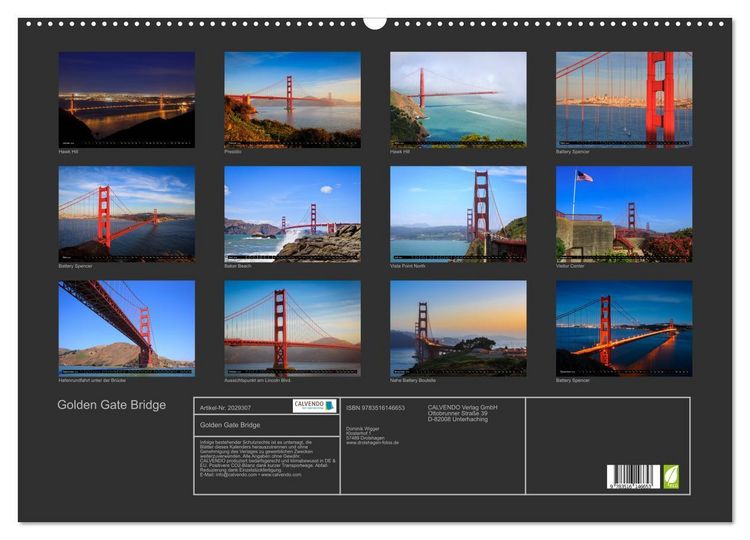 Produktbild: Golden Gate Bridge (Wandkalender 2026 DIN A2 quer), CALVENDO Monatskalender