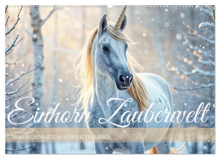 Produktbild: Einhorn Zauberwelt - Die m&auml;rchenhafte Welt der KI Einh&ouml;rner (Wandkalender 2026 DIN A2 quer), CALVENDO Monatskalender