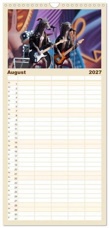 Produktbild: Familienplaner 2027 - Funny Greyhounds - Windhunde mal anders mit 5 Spalten (Wandkalender, 21 x 45 cm) CALVENDO