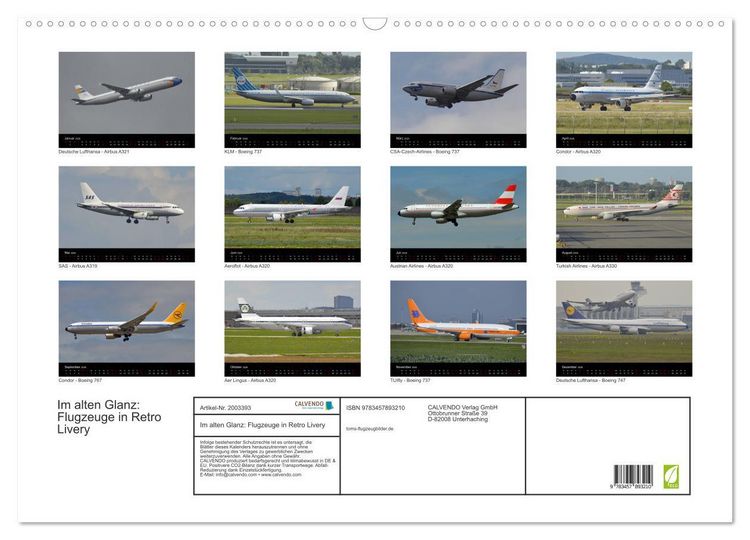 Produktbild: Im alten Glanz: Flugzeuge in Retro Livery (Wandkalender 2026 DIN A2 quer), CALVENDO Monatskalender