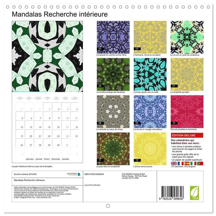 Produktbild: Mandalas Recherche int&eacute;rieure (Calendrier mural carr&eacute; 2026 30x30 cm) Calendrier double avec une page pour vos prises de notes