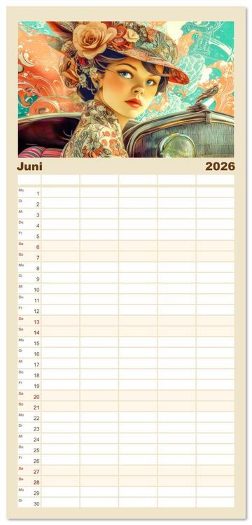 Produktbild: Familienplaner 2026 - Die Epoche Art Nouveau - Mit eleganter Mode mit 5 Spalten (Wandkalender, 21 x 45 cm) CALVENDO