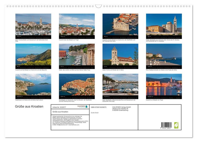Produktbild: Gr&uuml;&szlig;e aus Kroatien (Wandkalender 2026 DIN A2 quer), CALVENDO Monatskalender