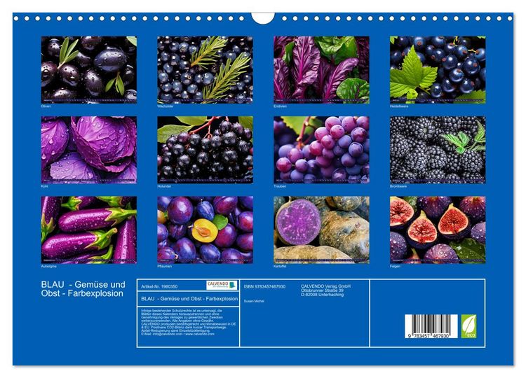 Produktbild: BLAU - Gem&uuml;se und Obst - Farbexplosion (Wandkalender 2026 DIN A3 quer), CALVENDO Monatskalender